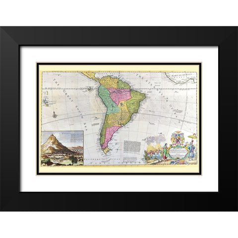 Antique Map of South America Black Modern Wood Framed Art Print with Double Matting by Moll, Hermann