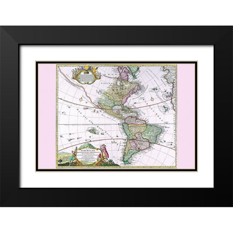 The Americas The Western Hemisphere Black Modern Wood Framed Art Print with Double Matting by Homanns, Heirs