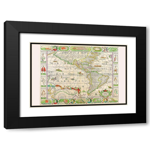 The Americas at the Time of Columbus Printed in 1658 Black Modern Wood Framed Art Print with Double Matting by Visscher, Nicolas