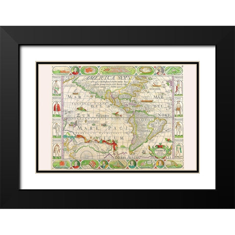 The Americas at the Time of Columbus Printed in 1658 Black Modern Wood Framed Art Print with Double Matting by Visscher, Nicolas