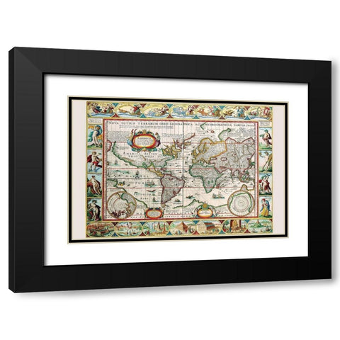 Map of the Americas Black Modern Wood Framed Art Print with Double Matting by Van der Keere, Peter