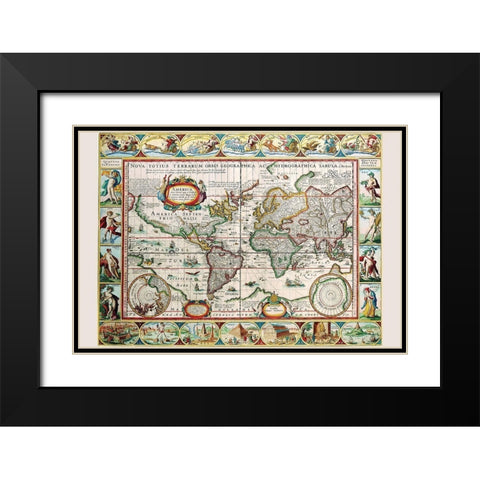 Map of the Americas Black Modern Wood Framed Art Print with Double Matting by Van der Keere, Peter