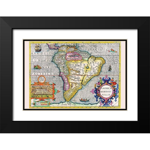 South America Black Modern Wood Framed Art Print with Double Matting by Hondius, Jodocus