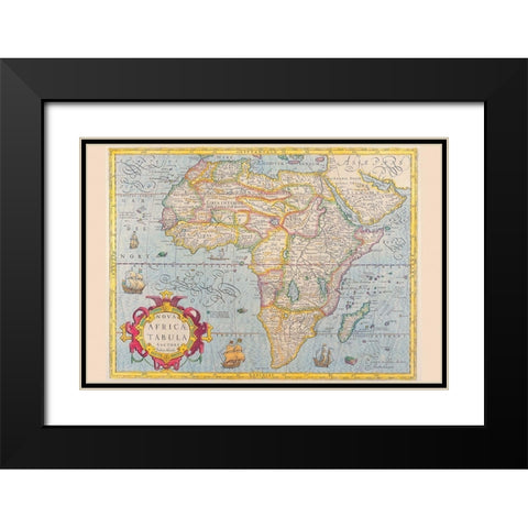 Africa Black Modern Wood Framed Art Print with Double Matting by Hondius, Jodocus