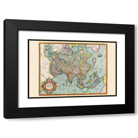 Asia Black Modern Wood Framed Art Print with Double Matting by Hondius, Jodocus