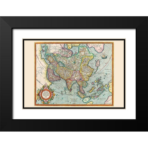 Asia Black Modern Wood Framed Art Print with Double Matting by Hondius, Jodocus