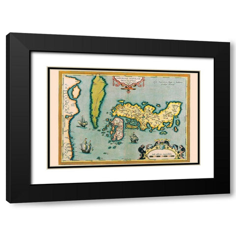 Description of the Japanese Islands Black Modern Wood Framed Art Print with Double Matting by Ortelius, Abraham