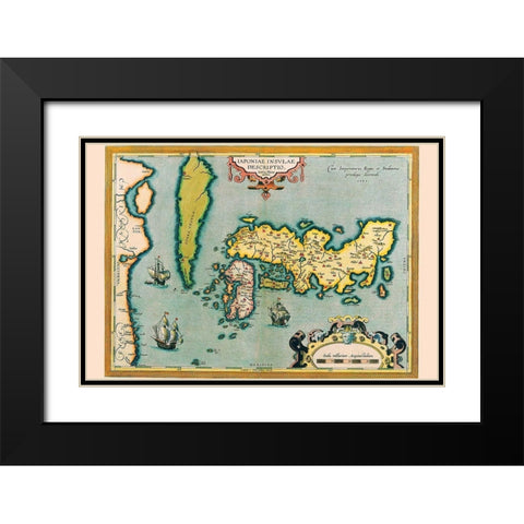 Description of the Japanese Islands Black Modern Wood Framed Art Print with Double Matting by Ortelius, Abraham