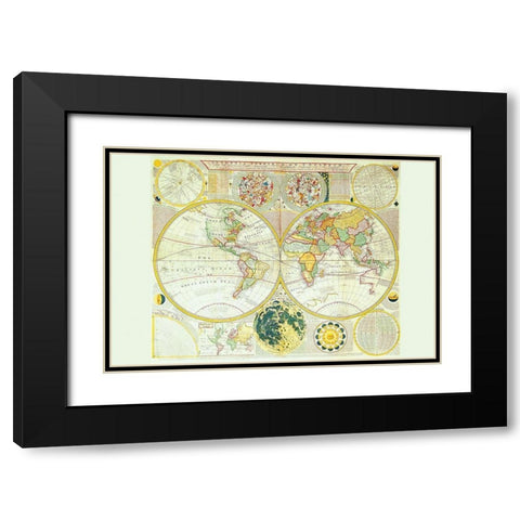 Stereographic Map of the Earth and the Moon Black Modern Wood Framed Art Print with Double Matting by Dunn, Samuel