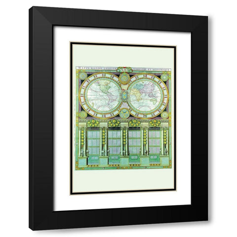 Mappe Monde Celeste Terrestre et Historique Stereographic Projection Black Modern Wood Framed Art Print with Double Matting by Desnos, Louis Charles