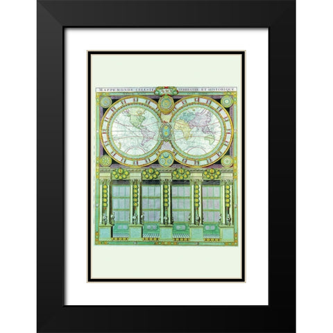 Mappe Monde Celeste Terrestre et Historique Stereographic Projection Black Modern Wood Framed Art Print with Double Matting by Desnos, Louis Charles