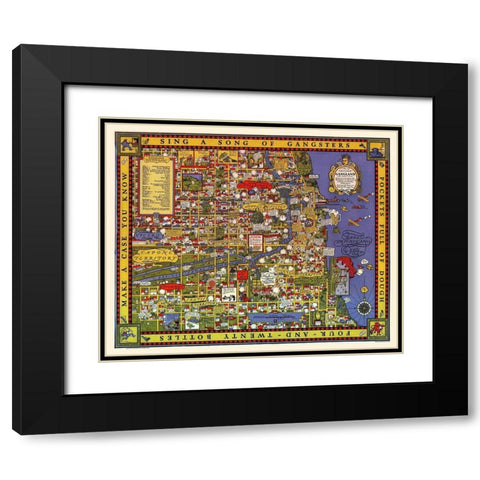 Map of Chicago Gangland Black Modern Wood Framed Art Print with Double Matting by Robert, Bruce