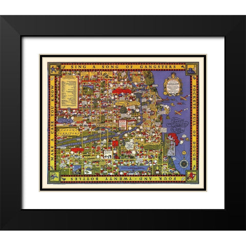 Map of Chicago Gangland Black Modern Wood Framed Art Print with Double Matting by Robert, Bruce