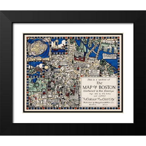 Section of the Map of Boston Black Modern Wood Framed Art Print with Double Matting by Clark, Blake Everett