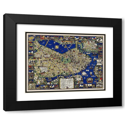 A map of Boston decorative and historical Black Modern Wood Framed Art Print with Double Matting by Clark, Blake Everett