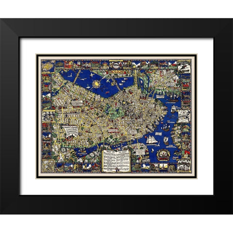 A map of Boston decorative and historical Black Modern Wood Framed Art Print with Double Matting by Clark, Blake Everett