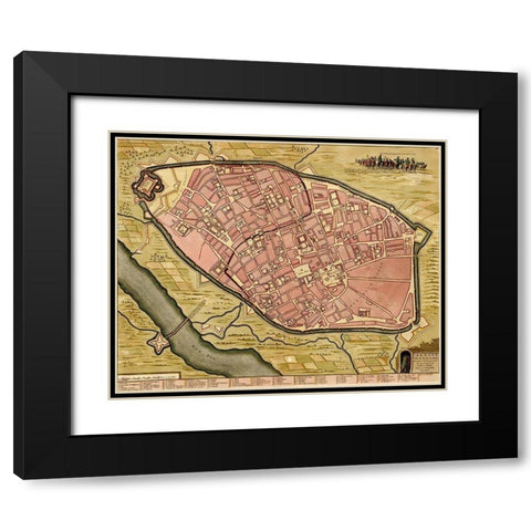 Cuneum or Cuneoin Italy 1700 Black Modern Wood Framed Art Print with Double Matting by Beeck, Anna