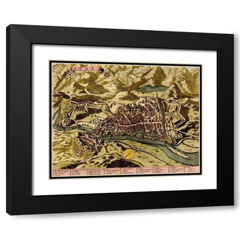 Turin or Torino and Its Envisons 1700 Black Modern Wood Framed Art Print with Double Matting by Beeck, Anna