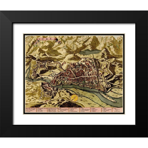 Turin or Torino and Its Envisons 1700 Black Modern Wood Framed Art Print with Double Matting by Beeck, Anna