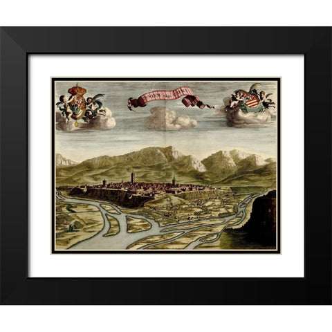 Battlements at Milan 1700 Black Modern Wood Framed Art Print with Double Matting by Beeck, Anna