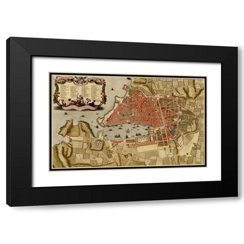 Vigos Spain 1700 Battle of Vigo Bay Black Modern Wood Framed Art Print with Double Matting by Beeck, Anna