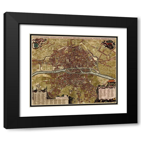 Barcelona Spain Defenses 1700 Black Modern Wood Framed Art Print with Double Matting by Beeck, Anna