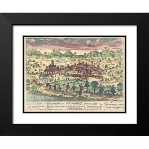 Bethlehem City of David Black Modern Wood Framed Art Print with Double Matting by Chereau, Jacque le jeune