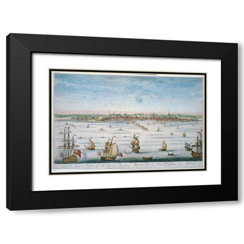 Boston in 1750 Black Modern Wood Framed Art Print with Double Matting by Carwitham, John J