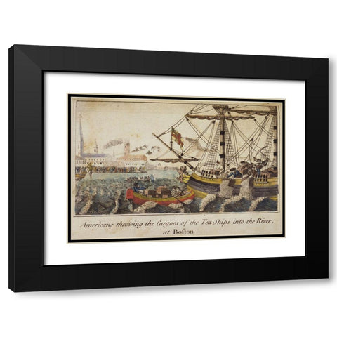 Boston Tea Party Black Modern Wood Framed Art Print with Double Matting by Vintage Places