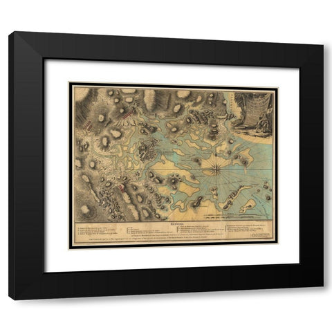 Map of Boston during the Revolution Black Modern Wood Framed Art Print with Double Matting by Vintage Places