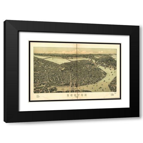 Boston in 1889 A Birds Eye View Black Modern Wood Framed Art Print with Double Matting by George Walker and Co