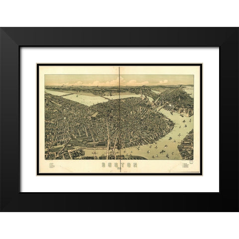 Boston in 1889 A Birds Eye View Black Modern Wood Framed Art Print with Double Matting by George Walker and Co