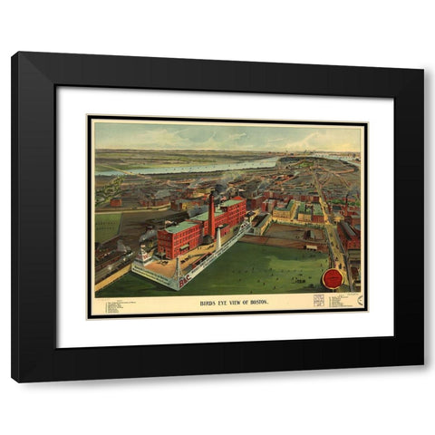 Birds Eye View of Boston 1902 Black Modern Wood Framed Art Print with Double Matting by Beach and Claridge Co
