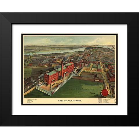 Birds Eye View of Boston 1902 Black Modern Wood Framed Art Print with Double Matting by Beach and Claridge Co