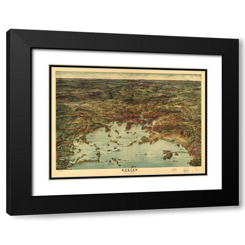 Boston and Environs Black Modern Wood Framed Art Print with Double Matting by George Walker and Co