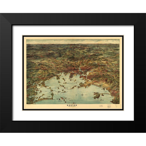 Boston and Environs Black Modern Wood Framed Art Print with Double Matting by George Walker and Co