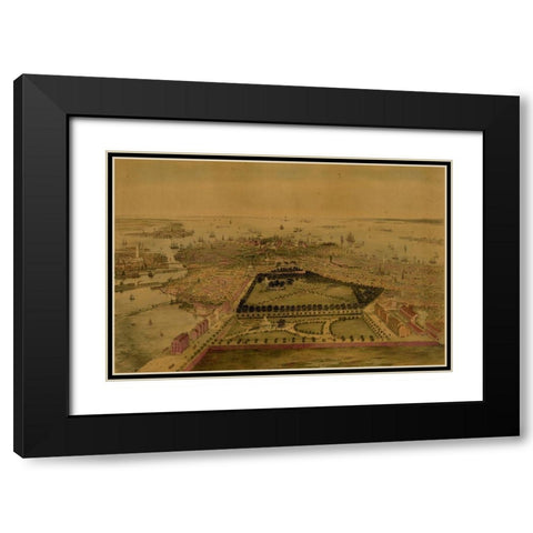 Birds eye view of Boston  Black Modern Wood Framed Art Print with Double Matting by Sarony and Major