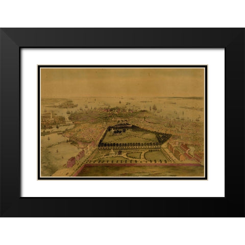 Birds eye view of Boston  Black Modern Wood Framed Art Print with Double Matting by Sarony and Major