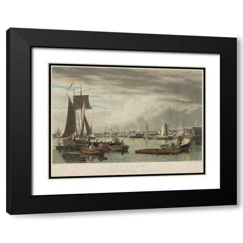 Boston from City Point Near Sea Street Black Modern Wood Framed Art Print with Double Matting by Bennett, W J