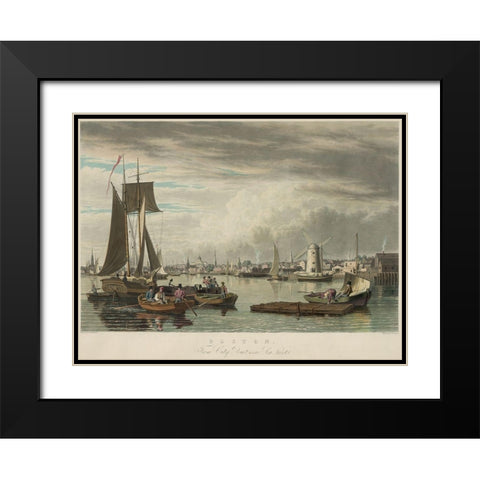 Boston from City Point Near Sea Street Black Modern Wood Framed Art Print with Double Matting by Bennett, W J