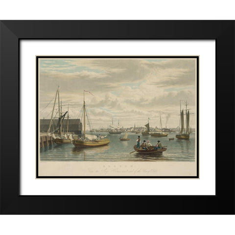 Boston from the ship house Black Modern Wood Framed Art Print with Double Matting by Bennett, W J