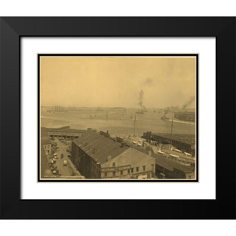 Waterfront Boston Black Modern Wood Framed Art Print with Double Matting by Detroit Publishing