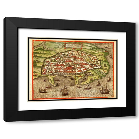 Alexandria Egypt Black Modern Wood Framed Art Print with Double Matting by Hogenberg, Braun