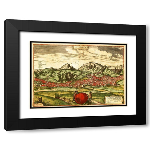 Antequera Malaga Spain Black Modern Wood Framed Art Print with Double Matting by Hogenberg, Braun