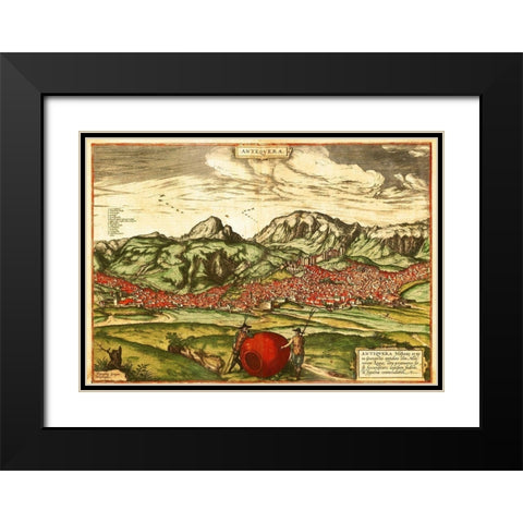 Antequera Malaga Spain Black Modern Wood Framed Art Print with Double Matting by Hogenberg, Braun