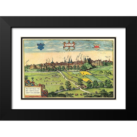 Bethune Black Modern Wood Framed Art Print with Double Matting by Hogenberg, Braun