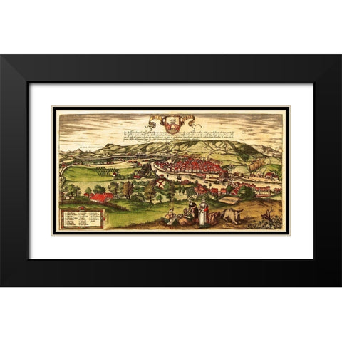 Bilbao Black Modern Wood Framed Art Print with Double Matting by Hogenberg, Braun