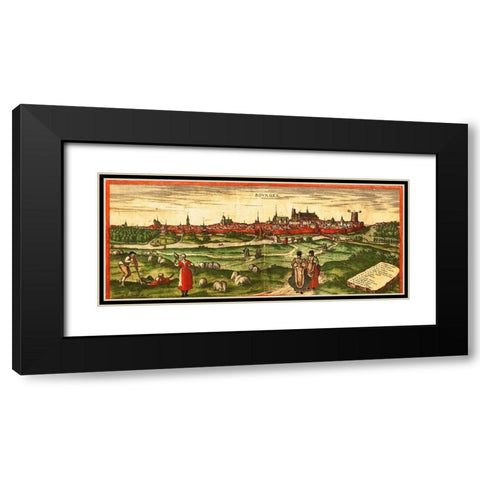 Bourges A Roman City Black Modern Wood Framed Art Print with Double Matting by Hogenberg, Braun