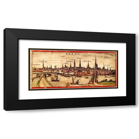 Bremen Black Modern Wood Framed Art Print with Double Matting by Hogenberg, Braun
