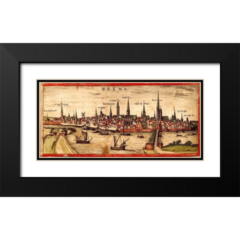 Bremen Black Modern Wood Framed Art Print with Double Matting by Hogenberg, Braun